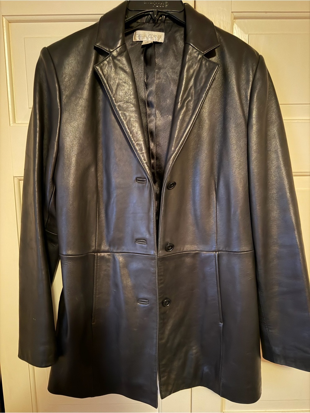 Casual Corner Black Leather Blazer Coat